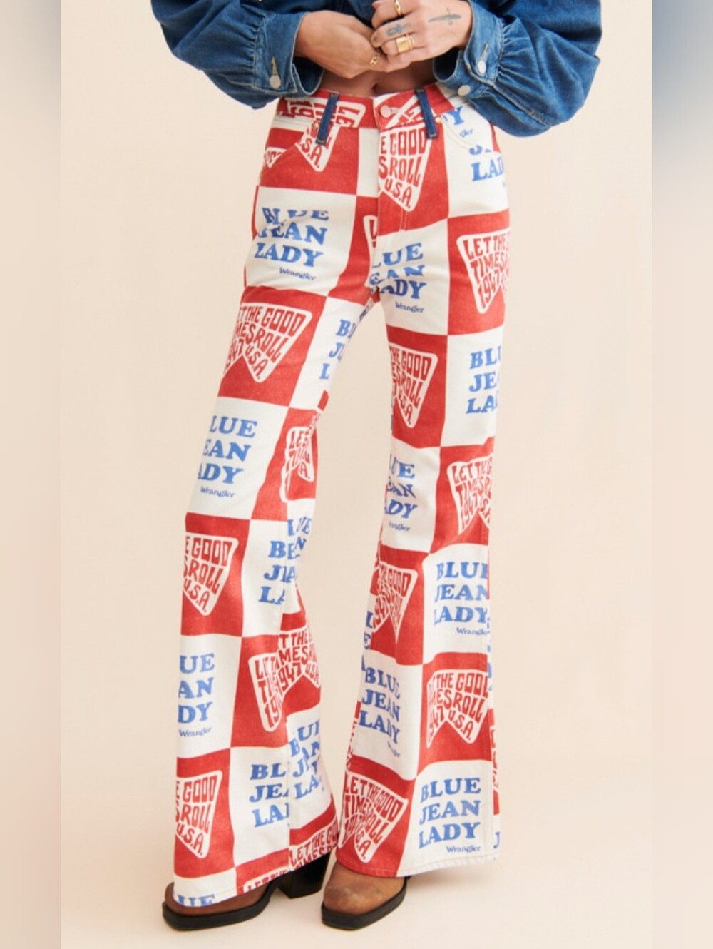 Wrangler 70s Inspired Denim With Patchwork Jeans